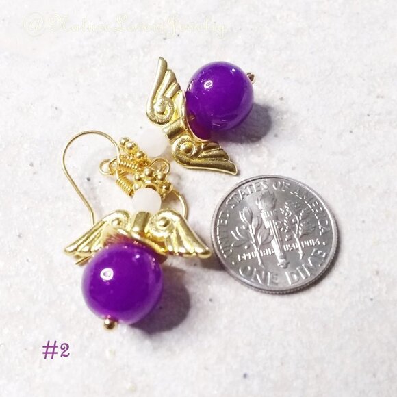 🎁☃️❄️ $10 Stocking Stuffers! Saucy Angels! Lilac, Purple & Gold Angel Earrings! - Picture 5 of 10